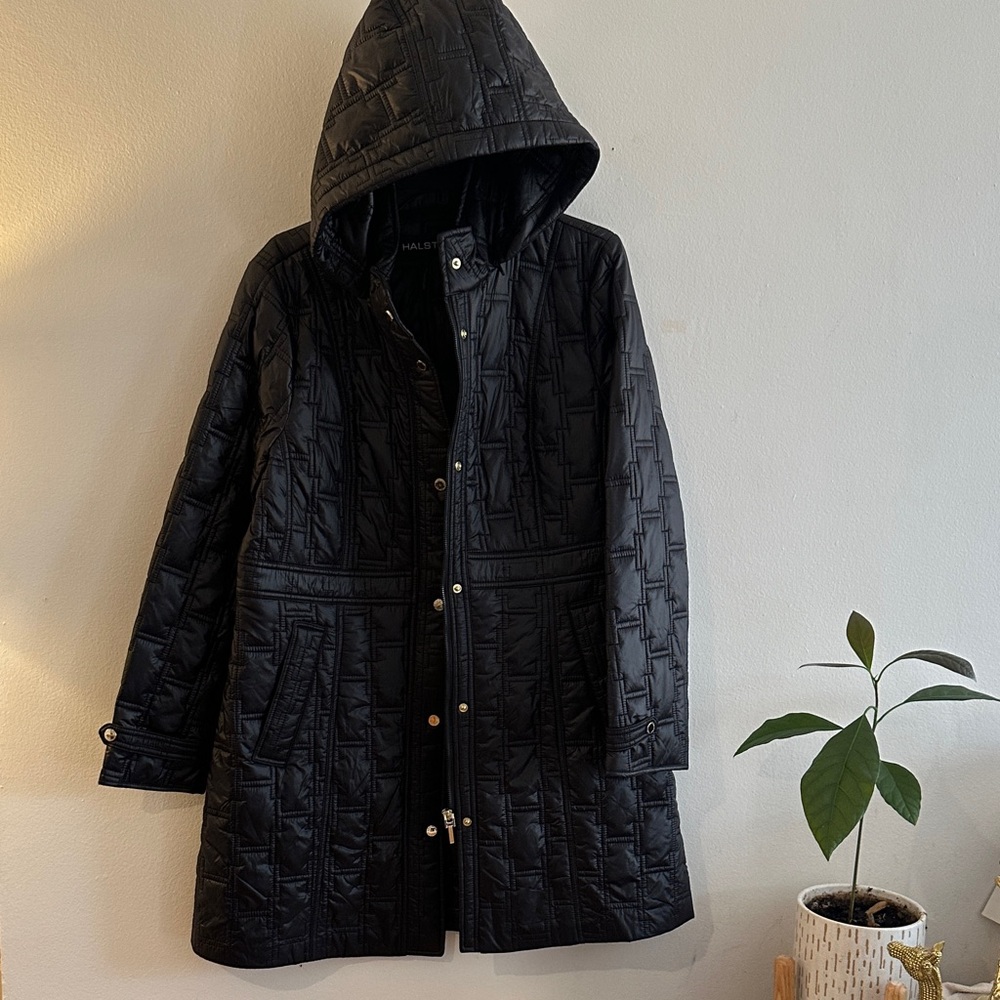 Halston Heritage Black Quilted Hooded Coat - NWOT
